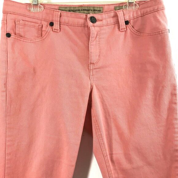 Nine West Cropped‎ Jeans Womens Size 12 Coral Pink Denim Mid Rise Skinny Stretch - Picture 7 of 9